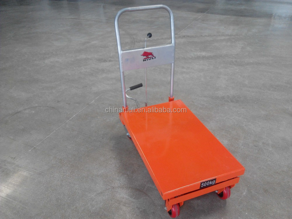 Camión de mesa elevadora de tijera hidráulica móvil Manual de plataforma elevadora NIULI 500kg